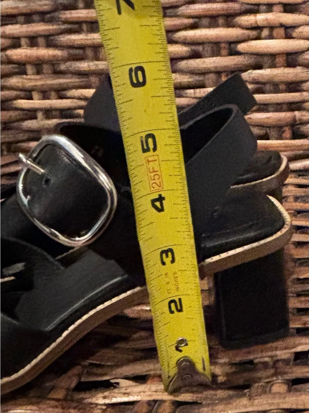 Everlane The Italian Leather Buckle Block Heel in Black Women's Shoe Size 7.5